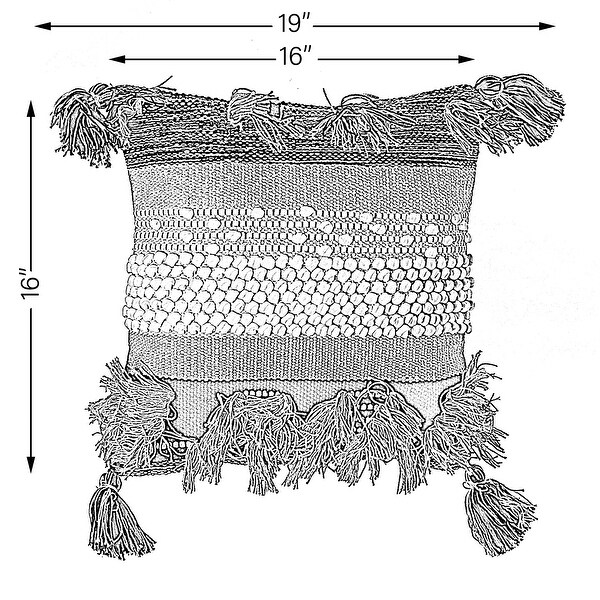 16" Boho Handwoven Cotton Throw Pillow Cushion Cover with Tassels, Beige