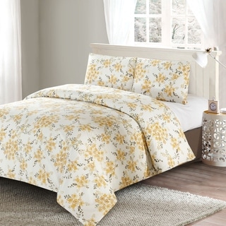 Style Quarters Savanah Floral 3pc Duvet Cover Set-Yellow Watercolor Savannah Floral Pattern-100% Cotton-Machine Washable - King