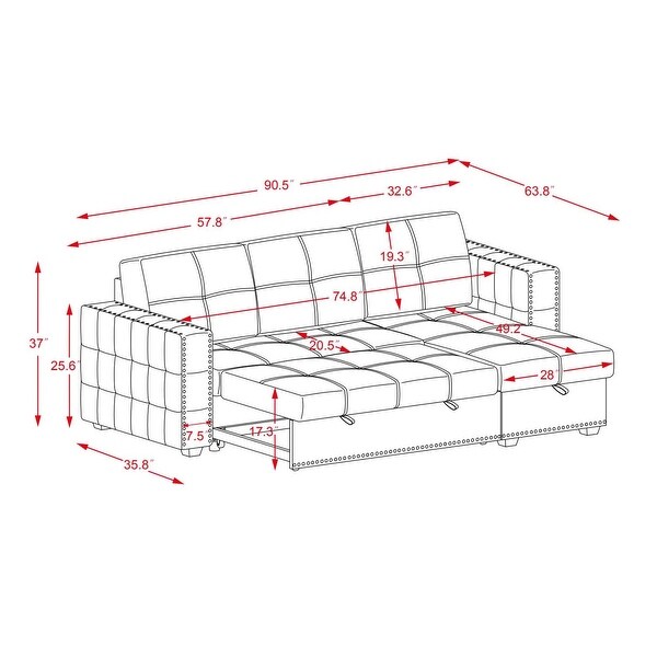 Classic and Cozy L-shape Pull-out Sleeper Sectional Sofa