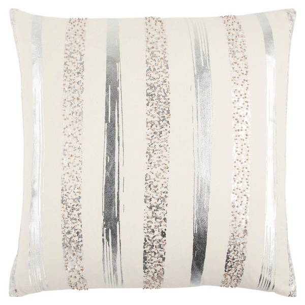 Rizzy Home Silver and Gold Striped Throw Pillow