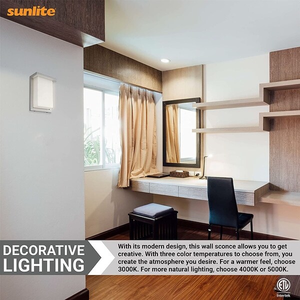 Sunlite 8 in. Silver LED CCT Color Tunable Switch 3000K 4000K 5000K Slim Rectangle Outdoor Wall Lantern Light Sconce - 4 in