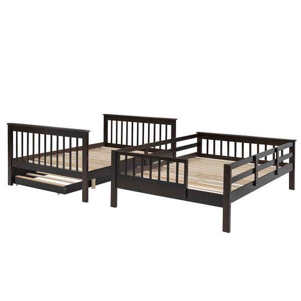 Full-Over-Full Bunk Bed with Twin Trundle for Bedroom, Dorm, Adults