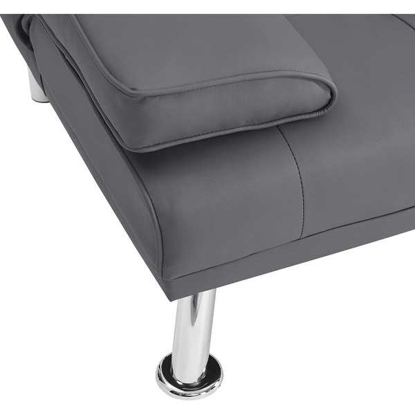 Futon Sofa Bed Futon Couch with Armrest & Cupholders Faux Leather Sofa Bed Couch Convertible Folding Reclining Small Couch