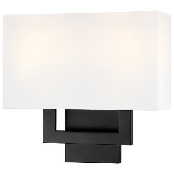 1-Light Black Wall Sconce Light With White Fabric Shade -7"W x 12" H