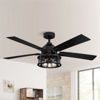 52" Industrial Reversible 5-Blade Mesh LED Ceiling Fan with Remote