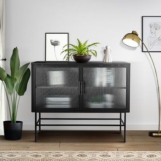 Double Tampered Glass Door Storage Cabinet with Adjustable Shelf