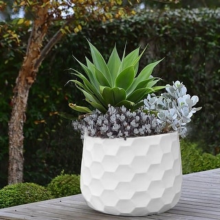 White MgO Geometric Design Round Planter - Indoor/Outdoor
