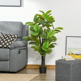 HOMCOM 4.5FT Artificial Fiddle Leaf Fig Tree Faux Decorative Plant in Nursery Pot for Indoor Outdoor Décor - 6" x 6" x 51.25"