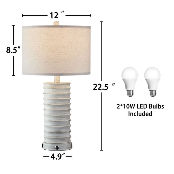 KAWOTI 22.5'' Table Lamp Set Touch Control with USB Port And AC Outlet Bulbs Included - W12" * H22.5"
