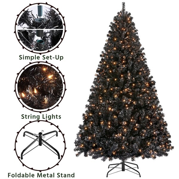 Yaheetech Prelit Halloween Black Spruce Hinged Christmas Pine Tree