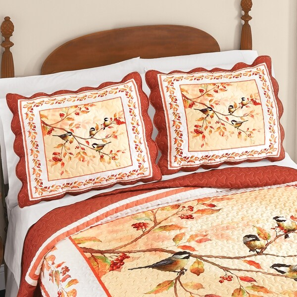 Fall Chickadee on Branch Scalloped Edge Pillow Sham Set