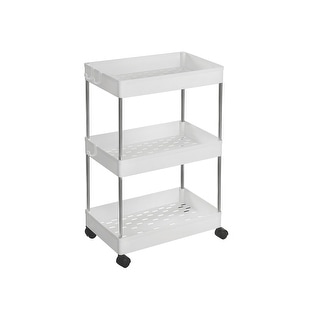 3-Tier Rolling Cart, Storage Rack with Wheels, Space-Saving, for Bathroom, Kitchen, Living Room, Office, White