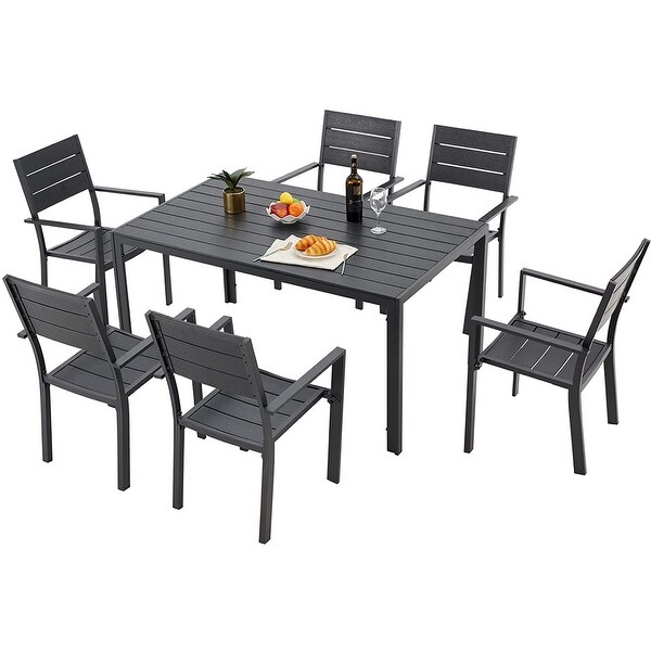 AECOJOY 7-piece Aluminum Outdoor Dining Set with Stackable Chairs