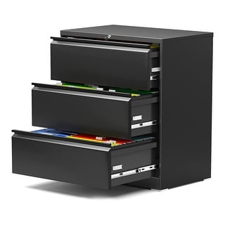 AOBABO 3 Drawer Lateral File Cabinet w/ Lock for Letter/Legal Size Paper, Black