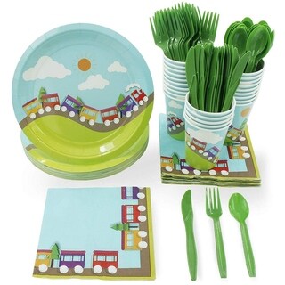 All Aboard Choo Choo Trains Party Supplies - Plate, Cutlery , Cup and Napkin Set