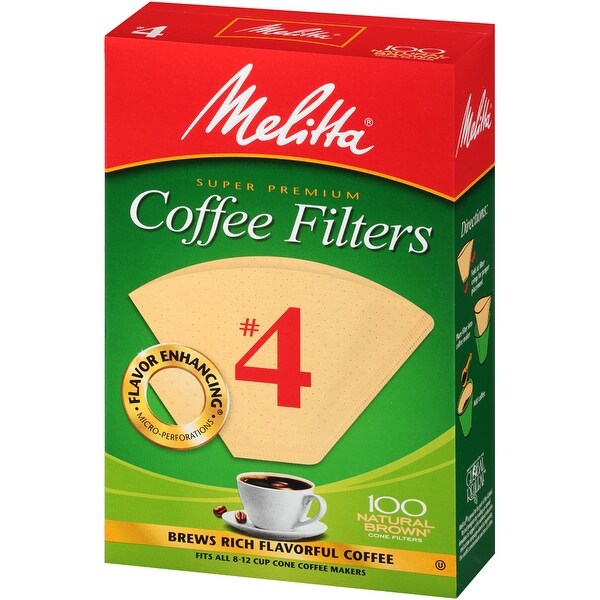 Melittta Super Premium #4 Cone Paper Coffee Filters Natural Brown, 100 Count, 2 Pack