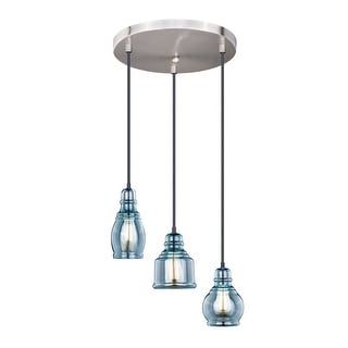 Millie 3L Bronze Farmhouse Jar Pendant Chandelier Ceiling Light Fixture Blue Glass - 17.5-in W x 17.75-in H x 17.5-in D