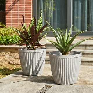 Glitzhome Set of 2 Eco-Friendly Oversized Round Fluted Pot Planter