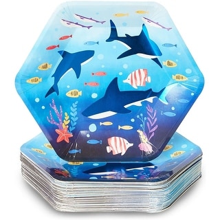 Shark Party Supplies, 9 Inch Paper Plates (48-Pack)