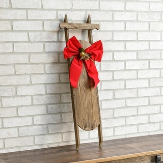 Poinsettia Decorative Wooden Christmas Sled