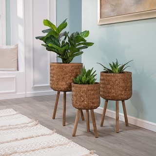 Set of 3 Bamboo Planters 11, 13, 15" Brown 26"H - 14.75" x 14.75" x 26.0"