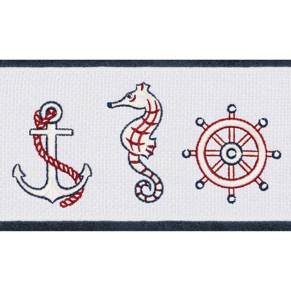 Authentic Hotel and Spa Turkish Cotton Nautical Embroidered Midnight Blue Bath Towel