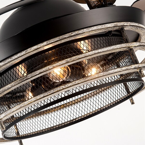 42" Matte Black 3-Light Chandelier Mesh LED Ceiling Fan with Remote