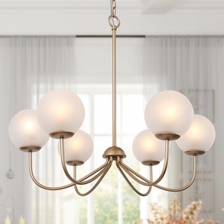 Mid-centry Modern Glam Gold 6-Light Metal Chandelier Wheel Globe Ceiling Light for Dining Room