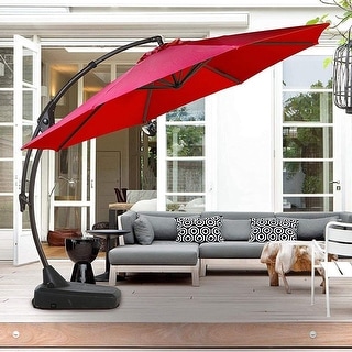 Patio Umbrellas 11 ft Outdoor Market Cantilever Umbrella with Tilt and Crank & Base for Garden, Deck, Backyard, Pool and Beach