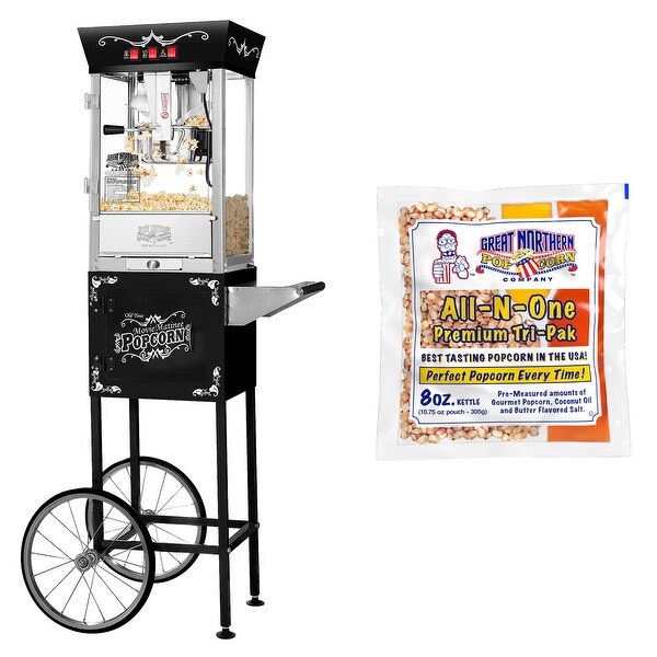 Matinee Popcorn Machine and Cart and 5 All-In-One Popcorn Packs by Great Northern Popcorn (Black)