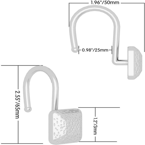 Bath Curtain Hook, 12 Pcs Decorative Shower Curtain Hooks - Silver