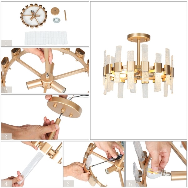 Modern 3 Lights Drum Semi-flush Mount Lights Foryer Chandelier with Crystal Glass Shade - D14'' x H12''