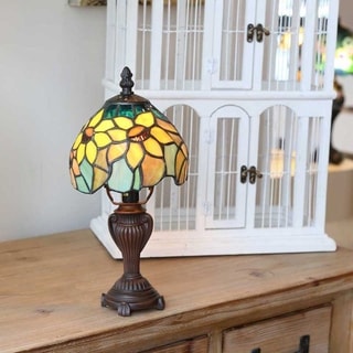 Copper Grove Blandford 11.5-inch Tiffany Style Stained Glass Sunflower Blossoms Lamp - 6"L x 6"W x 12"H
