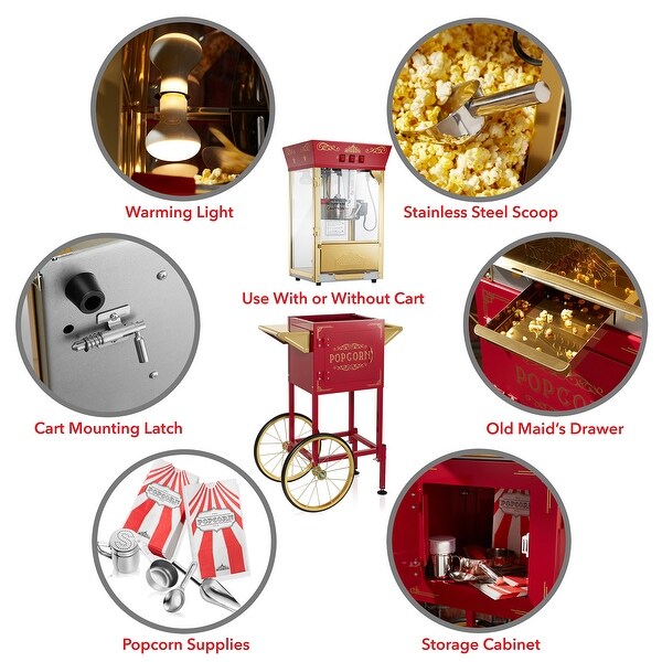 Movie Theater-Style Popcorn Machine with Cart and 10 oz Kettle