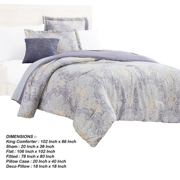 Chania 8 Piece King Bed Set with Paisley Print The Urban Port, Purple and White