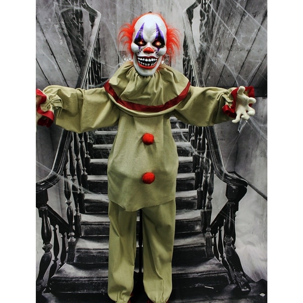 Haunted Hill Farm Life-Size Animatronic Clown, Indoor/Outdoor Halloween Decoration, Red Flashing Eyes, Poseable, Battery