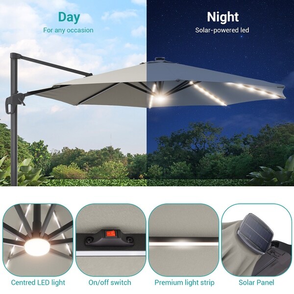 11FT Solar LED Patio Cantilever Umbrella With Resin Base by Bonosuki