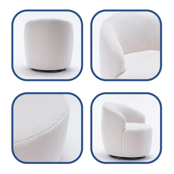 Teddy Fabric Swivel Accent Armchair Barrel Chair with Metal Ring White