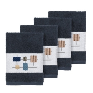 Authentic Hotel and Spa Turkish Cotton Squares Embroidered Midnight Blue 4-piece Washcloth Set