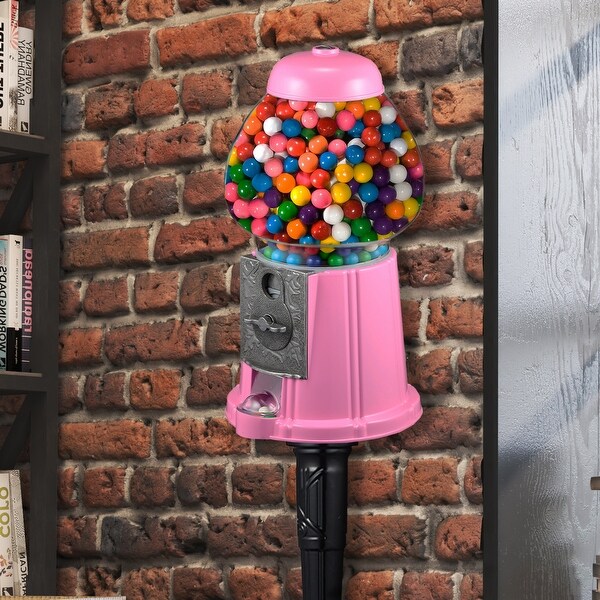 Gumball Machine with Stand - 15-inch Vintage Metal and Glass Candy Dispenser by Great Northern Popcorn (Pink)