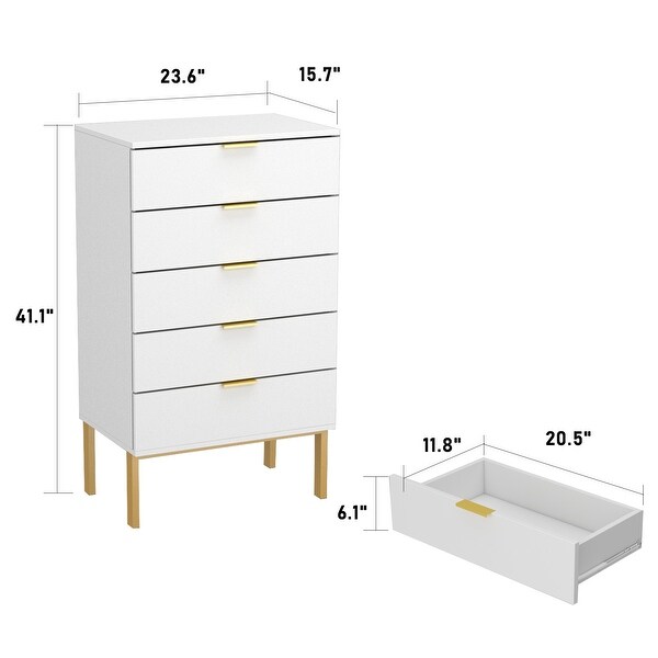 5 Drawer Dresser Chest End Table Storage Cabinet 23.6'' W White/Back