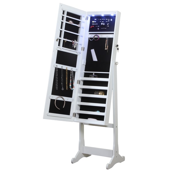Artiva USA 63-inch White Floor-Standing Mirror and Jewelry Armoire with LED Light