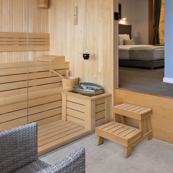 ALEKO Hemlock Wood Sauna Step Stool Bench and Storage Shelf