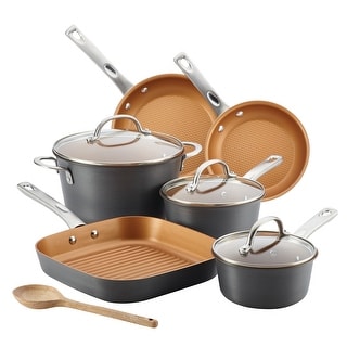 Ayesha Curry Home Collection Hard Anodized Aluminum Cookware Set, 10-Piece, Gray