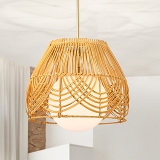 Lotta 13 Inch Opaque Glass Shade Rattan Woven Pendant 1-Light