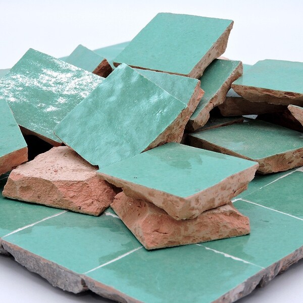 Moroccan Handmade Mosaic Zellige Tile 2"x2" Jade Green Floor Wall Indoor Outdoor 12"x12" Panels.