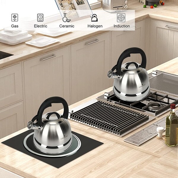 Creative Home 3.0 Qt. Stainless Steel Whistling Tea Kettle with Ergonomic Handle for Fast Boiling Heat Water, Satin Finish