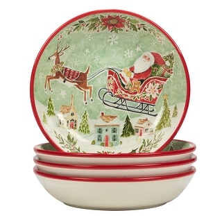 Certified International Joy of Christmas 9" Soup/Pasta Bowls, Set of 4 Assorted Designs, 38 oz. - 9-inch