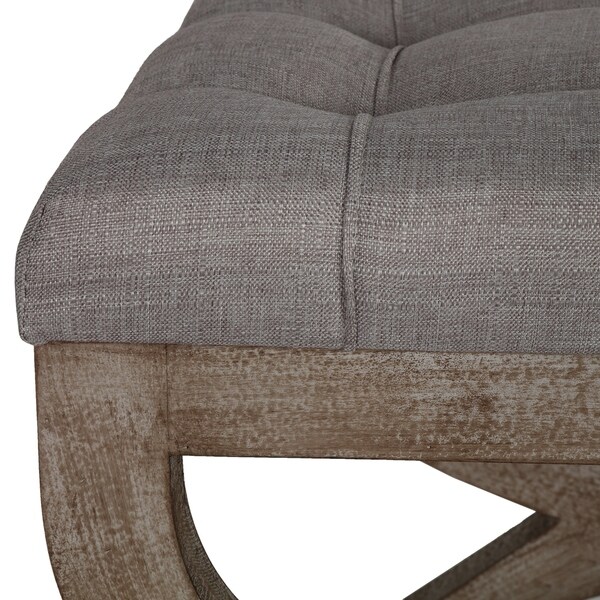 Cortesi Home Falmouth X-Bench Ottoman with Solid Wood Legs, 17", Gray Fabric Cushion