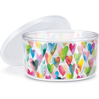 Colorful Hearts Double Wall Insulated Unbreakable Plastic Travel Bowl with Lid Holds 22 Ounces Microwave Safe Dishwasher Safe